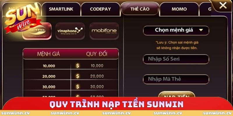 SUNWIN 21 Quy trình nạp tiền SUNWIN